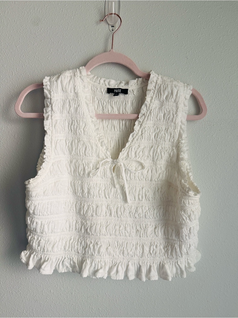 PAIGE white  Smocked Ruffle Tie-Front  Top